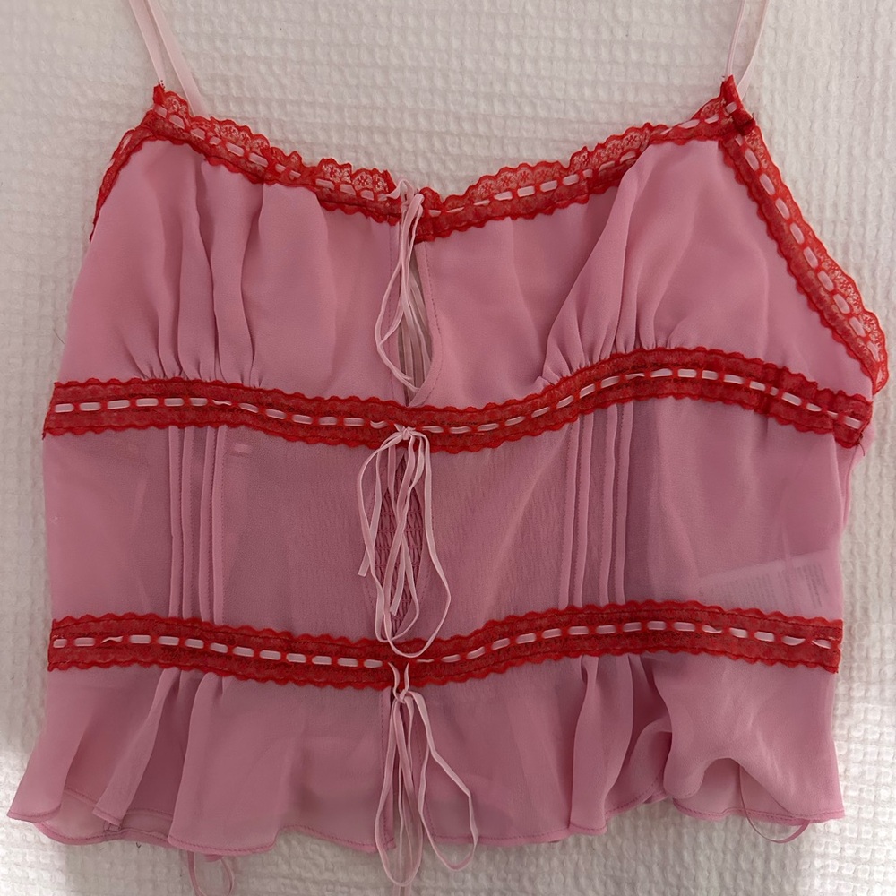 Kimchi Blue Blush Pink Top with Red Accents